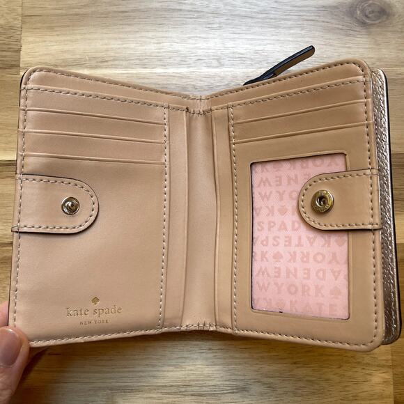 Kate Spade New York Wellesley Cara Rose Gold Metallic Leather Zippered Wallet - Picture 5 of 7
